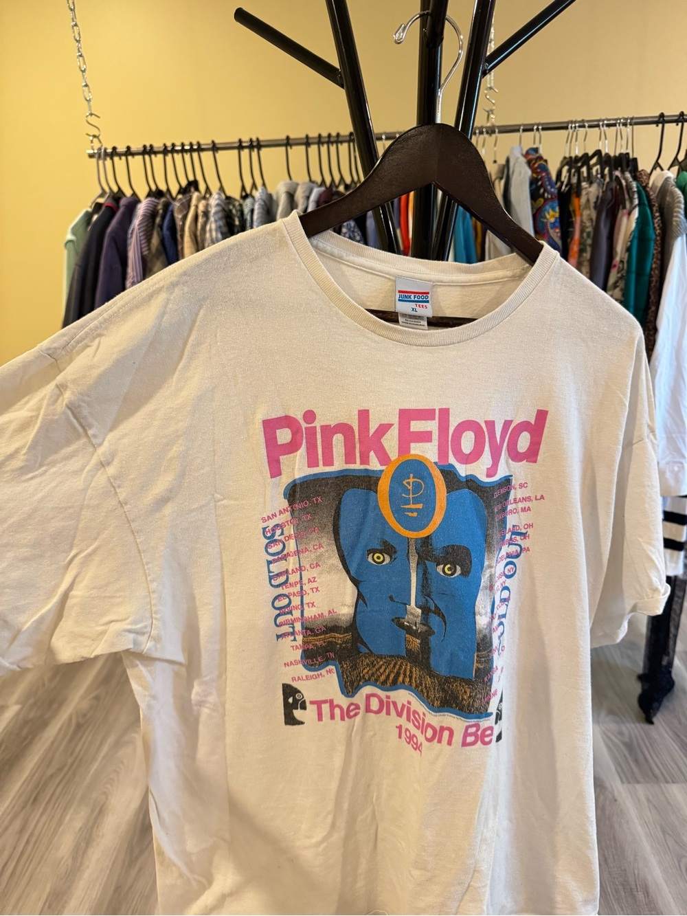Pink Floyd White Tee with Pink and Blue Division Bell Graphic